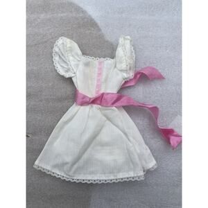 1980’s My First Barbie Doll White Dress Pink Ribbon Lace Trim Vintage Clothes